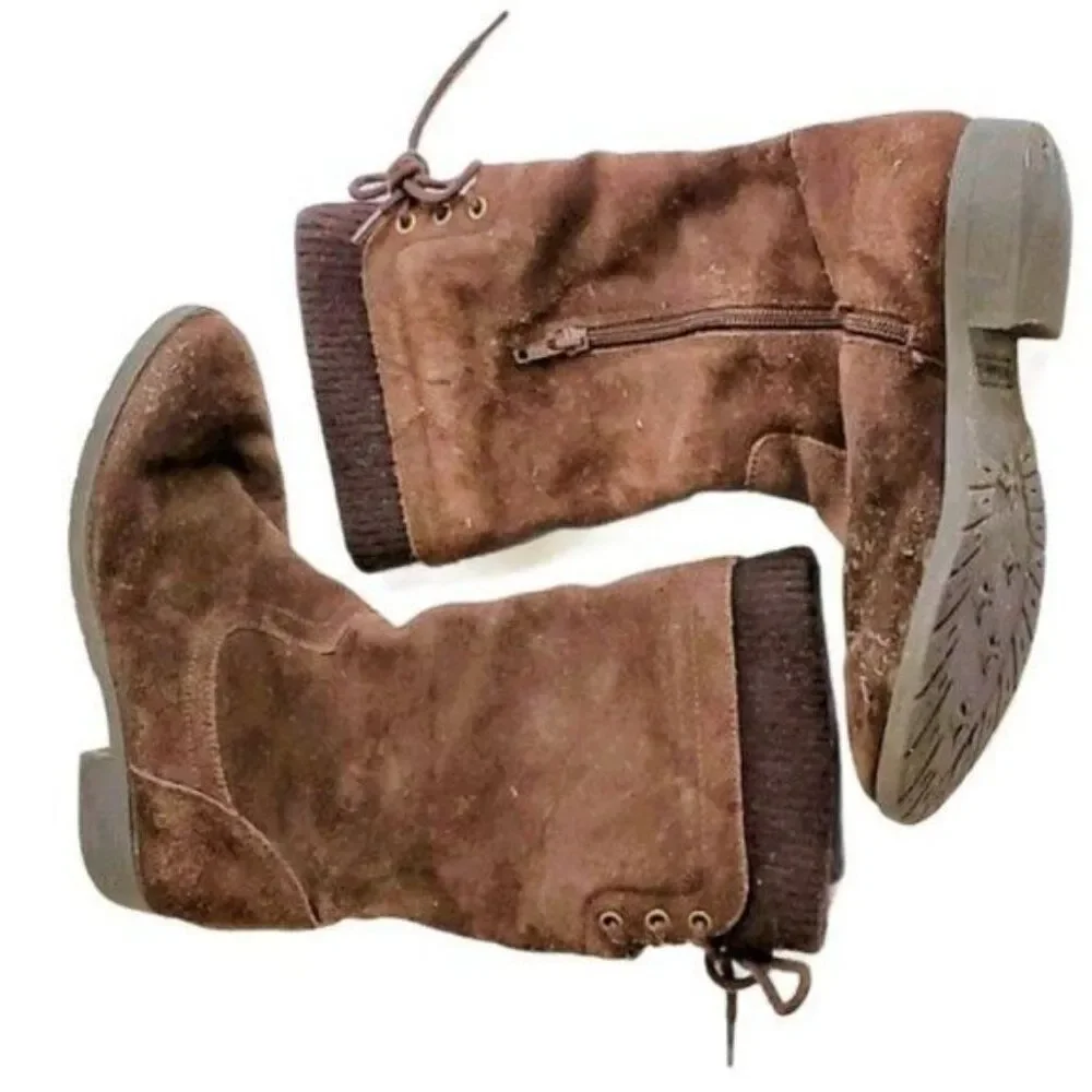 Lands End Boots Suede Leather Brown Sweater Top Winter Snow Kids Size 3 M YOUTH